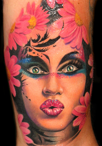Tattoos - woman with flowers and makeup - 31501